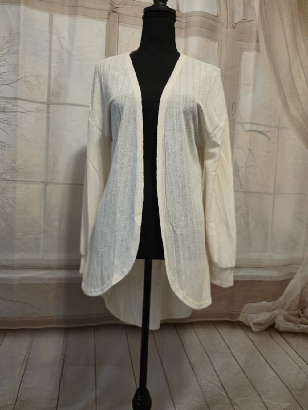 Open-Front Cream Knit Women's Cardigan Sweater